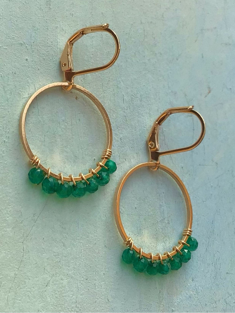 Emerald Sundance charm Circle gold plated Earrings